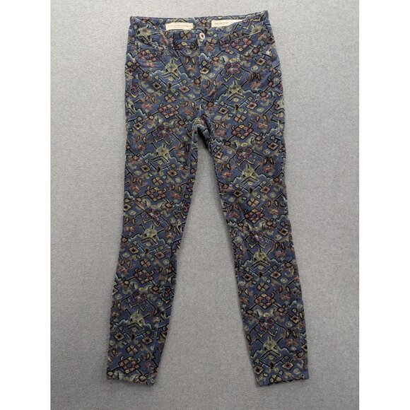 Pilcro and the Letterpress Pants Womens 27 Blue High-Rise Skinny Corduroy Print - Picture 1 of 15